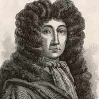 Engraved bust of a man in a full-bottomed periwig, circulated as a likeness of Thomas Dudley.